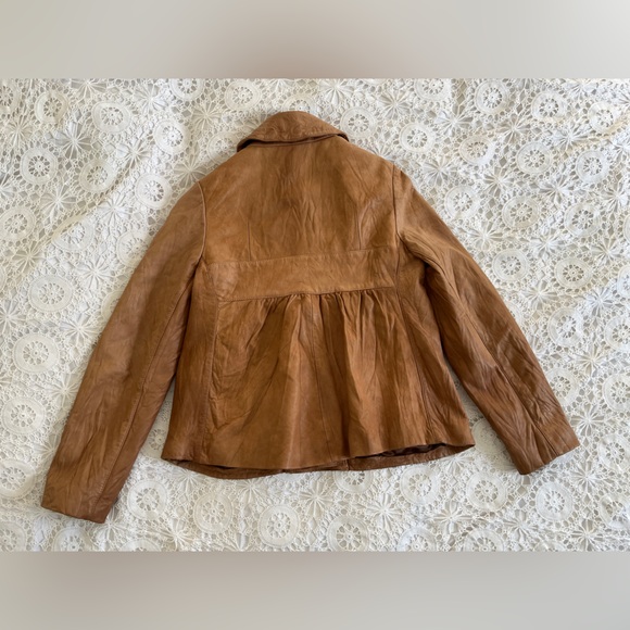 Vintage Y2K it’s a new vision tan light brown leather Peacoat jacket - Picture 3 of 13